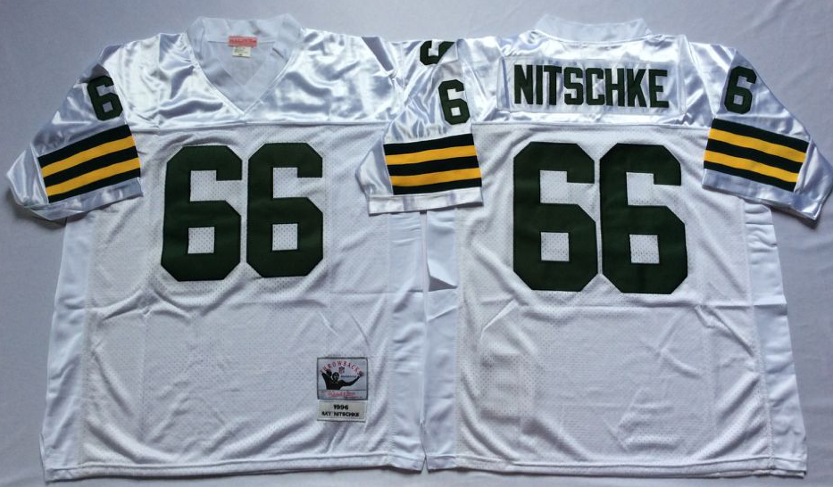 Men NFL Green Bay Packers 66 Nitschke white style #2 Mitchell Ness jerseys->green bay packers->NFL Jersey